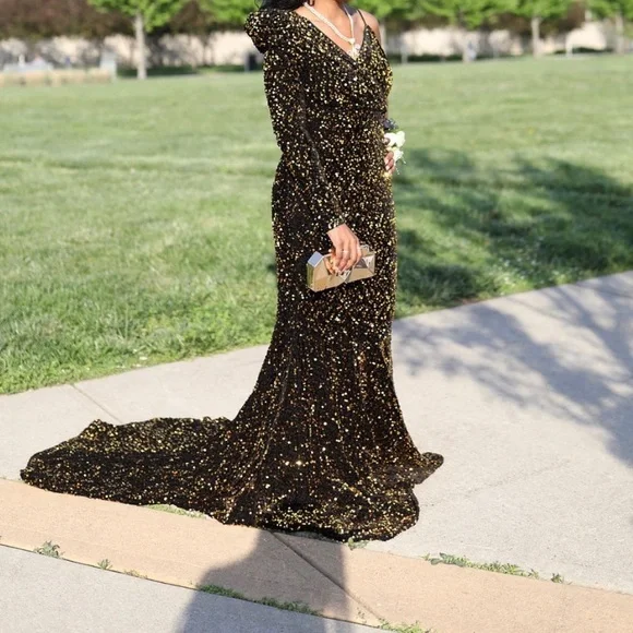 Black with Gold sequins Prom dress